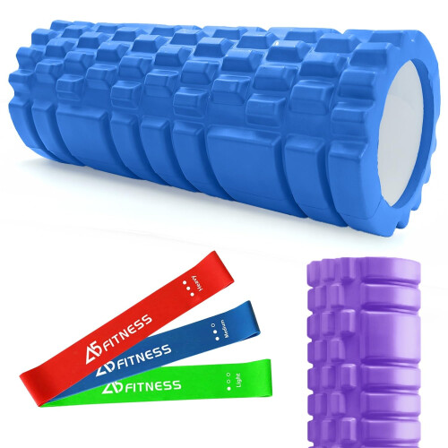 Foam Roller Blue with 3 Resistance Level Bands  Lightweight Foam Rollers fo