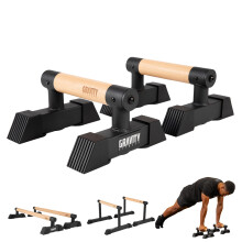 Gravity Fitness Small Parallettes Bars with Hybrid Wooden Handles, Stable for Calisthenics, CrossFit, Gymnastics, Bodyweight Training, Portable & Lig