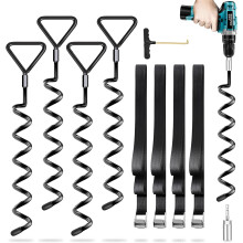 Payivsve Ground Anchor Pack of 4, Heavy Duty, High Wind Resistant with Straps