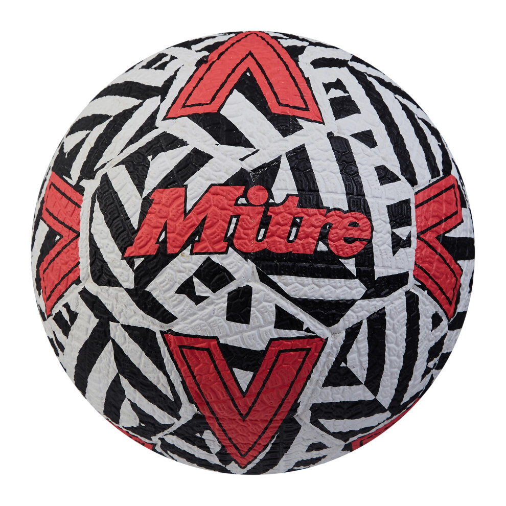 Mitre Street Soccer Football | Extremely Durable | Perfect On Hardground Surfaces, White/Black/Bib Red, 4