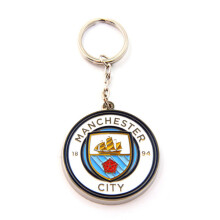MANCHESTER CITY FC Official Metal Football Crest Keyring (One Size) (White/Blue)
