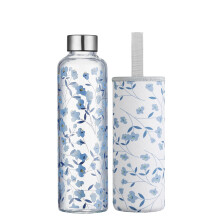 Autsel Glass Water Bottle 500ml Artistic Glass Drinking Bottle with Lid Lea