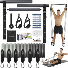 ALongSong Resistance Band Set Men with Handle & At home Pilates Bar Workout Equipment, 6 Exercise Bands 20-240Lbs/30-240LBS Optional & Door Anchor For