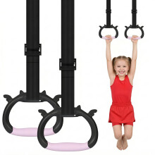 Grapelet Gymnastics Rings Set, Home Gym Equipment, Adjustable Strap Strength Training Rings, Pulling Rings for Physical Training (Black Pink)
