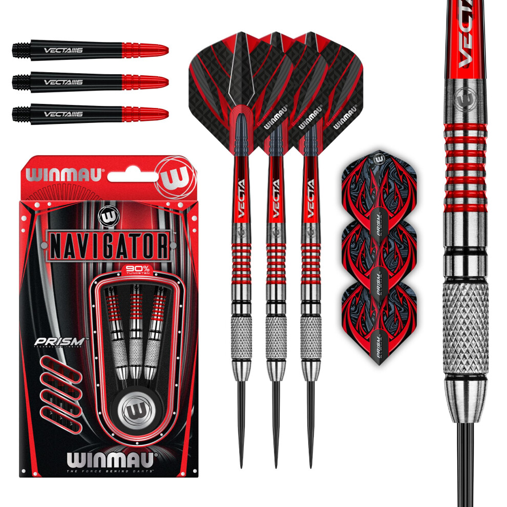 Winmau Darts Navigator 23G 90 Tungsten Steeltip Darts Set With Dart Flights