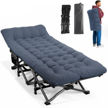 ATORPOK SHOP Camp Beds for Adults with Cushion, Portable Tent Comfortable Travel Camping Cot for Sleeping, cot with Carry Bag Supports 450 lbs (Blue)