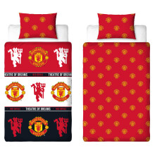 MANCHESTER UNITED FC Official Single Duvet Cover Set, Patch Design, Red Reversible 2 Sided Football Bedding Cover Official Merchandise Including Matc