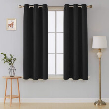 (Width 42 Inches X Length 63 Inches, Black) Blackout Eyelet Curtains Thermal Insulated Panels for Bedroom Living Room Decor