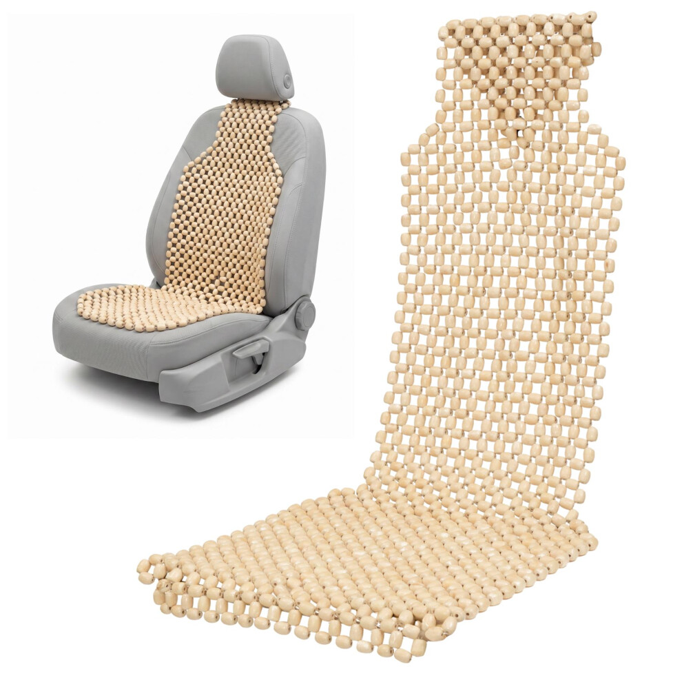 (131 X 51Cm - Natural Wood) Wooden Beaded Car Seat Cover - Wood Bead Massager - Breathable Cooling Cushion 5061064157760