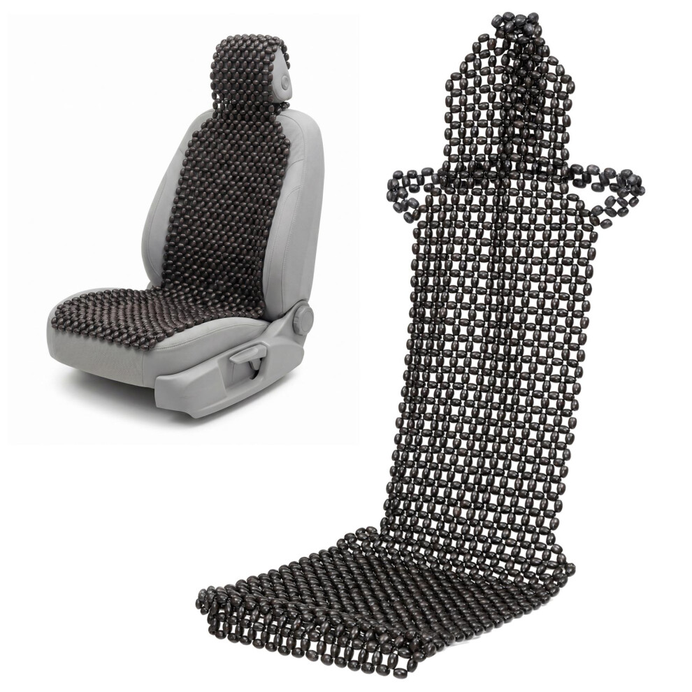 (143X50cm With Headrest - ) Wooden Beaded Car Seat Cover - Wood Bead Massager - Breathable Cooling Cushion Black 5061064157777