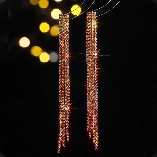 Brincos de borla com strass para mulheres, estilo lustre de cristal1 2