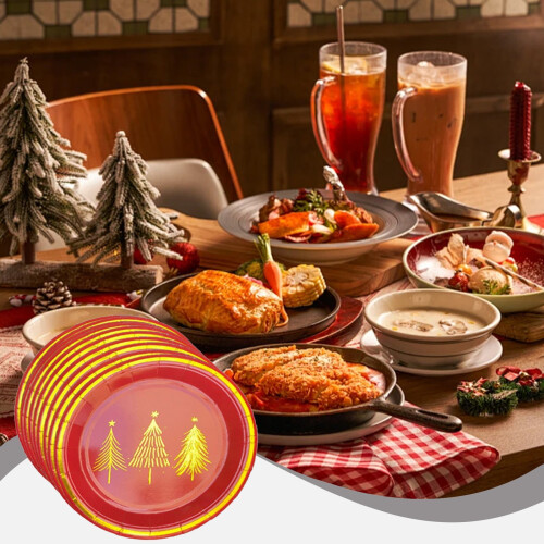 Engångstallrikar för jul, röda, 23 cm, 10-pack 1