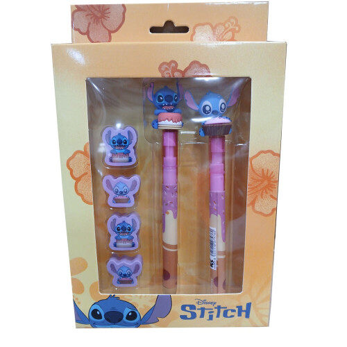 Set di penna, matita e 4 gomme Stitch per bambini