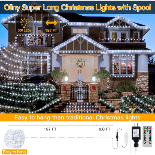 String lights 600 LED 60 meters, cold white string lights IP67 Waterproof with remote control 8 modes Timer Dimmable, Connect Christmas lights compat 1