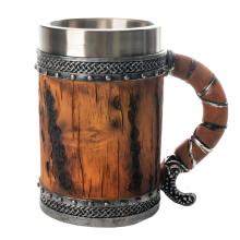 Houten vaten biermok, grote Vikinges beker houtstijl bierpul-A