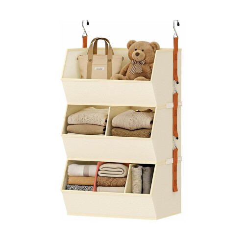 Six Level Hanging closet Storage Solution Featuring-Beige