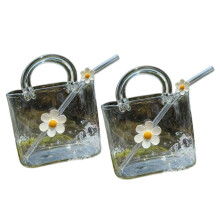 Elegant Pair Of Purse Pattern Glass Cups 26 Fluid Measurement-3