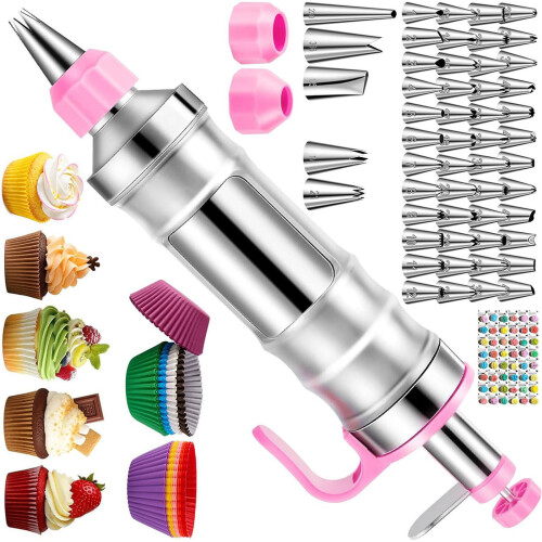 Cake Decorating Set With 54 Designs Tip For Creative Baker-Pink