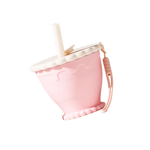 Portable Silicone Collapsing Cup With Straw-strawberry powder