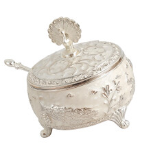 European Alloy Spices Storage Jar With Spoon Sugar-Round
