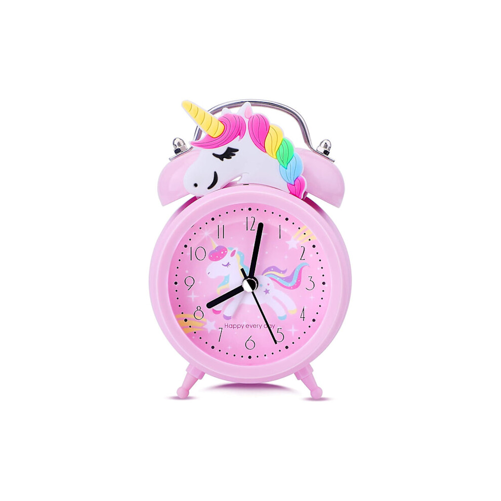 Unicorn Alarm Clocks compatible Girls, Silent Bedside Clocks with Backlight, Non-ticking Vintage Twin Clocks compatible Heavy Sleepers