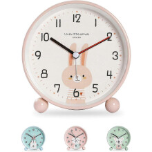 Educational Alarm Clock compatible Kids - Day/Night Easy to Set and Battery Operated Night Light Quiet Non-Ticking Travel Alarm Clock (Pink Rabbit)