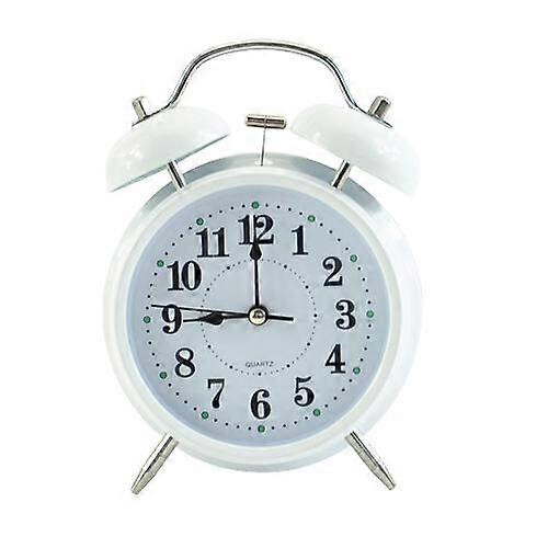 Retro alarm clock, old-fashioned bedside clock with non-ticking double bell_WHITE