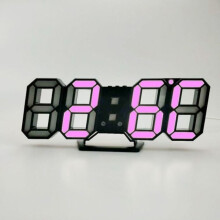 3D Stereo LED Alarm Clock Living Room 3D Wall Clock Black Frame Pink Light