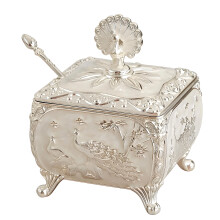 Alloy And Glass Spices Jar With Spoon and Lid Perfect-Square