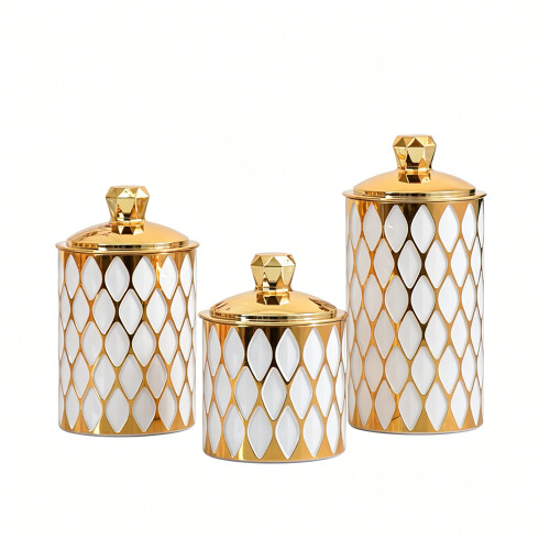 Boîtes de rangement garnies d'or à la mode, ensemble de-blanc