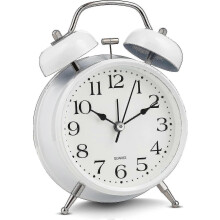 Analog Alarm Clock Extra Loud Dual Clocks Retro White Silent Non-Ticking Quartz Battery Powered With Backlight, Decorative Bedside Tabletop Vintage