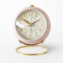 No-Tick Retro Alarm Clock with Night Light, Silent compatible Bedroom & Living Room_Pink