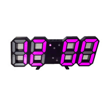 3D LED Wall Clock Minimalist Modern Wall Mounted Alarm Clock compatible Home Living Room Office Black Pink