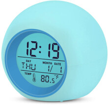 Children's alarm clock, 7 color changing night light compatible girls and boys, bedside clock with 8 alarm signals, touch control, erature and max