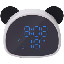 Cute Panda Alarm Clock, Digital LED Desk Clock compatible Bedside Table (Black)