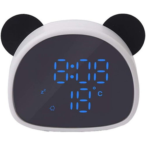 Cute Panda Alarm Clock, Digital LED Desk Clock compatible Bedside Table (Black)