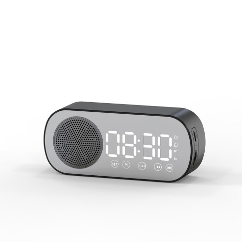 Multifunctional Smart FM Radio Speaker Bluetooth Alarm Clock Mirror Clock (Black)_BLACK