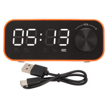 Mini Bluetooth Speaker Heavy Bass Dual Alarm Clock Portable Wireless LED Display Orange