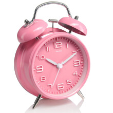 Double bell alarm clock with night light, loud alarm, silent, no ticking, battery-operated children's alarm clock, pink_pink