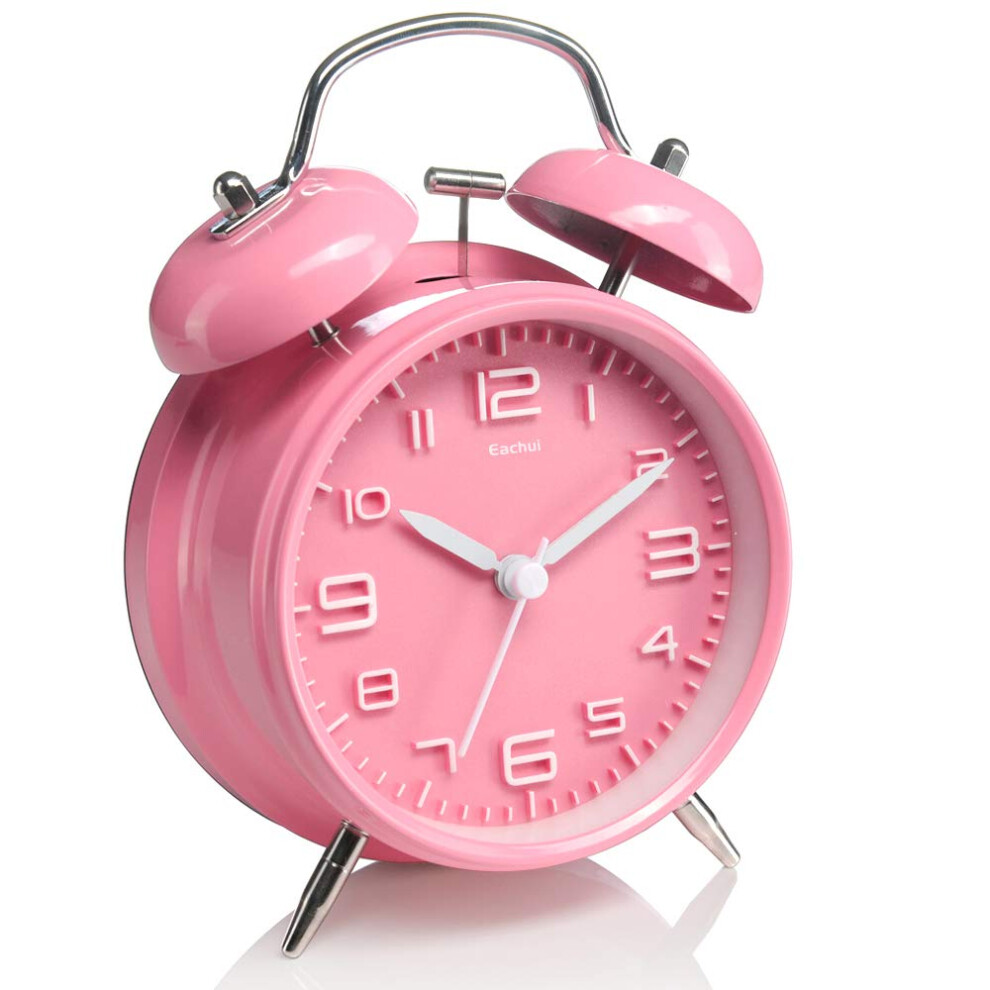 Double Bell Alarm Clock With Night Loud Alarm, Silent, No Ticking, Battery-Operated Children's Alarm Clock, Pink_pink Light