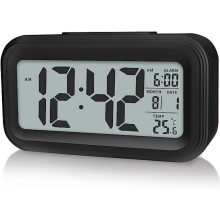 Indoor Digital Alarm Clock, Battery Powered, 12/24h Display, Suitable compatible Bedroom, Bathroom, Desk, Smart Clock - Black