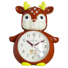 Wall Clocks compatible Bedroom, Cartoon Alarm Clock Deer Alarm Clock Night Light, Student Children's Home Decor Desk Clock (Brown)