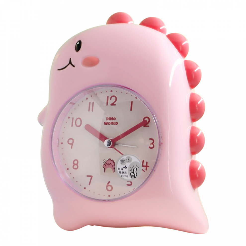 Saytay Alarm Clocks Compatible Bedroom, Cartoon Alarm Clock Dinosaur Clock Night Student Children's Home Decor Desk Clock (Pink) Light/Pink