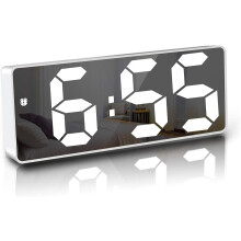 White - Digital Alarm Clock, 67" LED Mirror Digital Bedside Clock