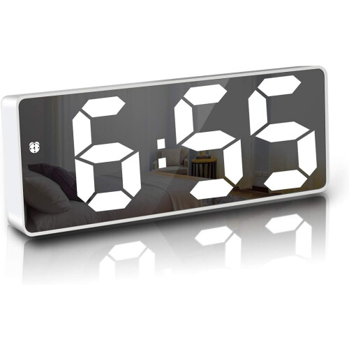 White - Digital Alarm Clock, 67" LED Mirror Digital Bedside Clock