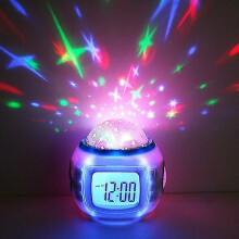 Children's clock, night light music night light alarm clock with era and date display starry sky projector-max