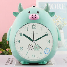 Orologio per bambini Saytay, sveglia con cartoni animati, sveglia con mucca carina, luce notturna, orologio da scrivania per studenti e bambini (verd