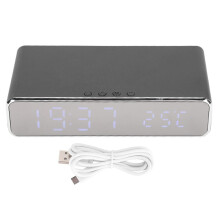 Wireless Charger LED Alarm Clock Thermometer compatible Xiaomi Multifunctional USB Digital Desktop Silver