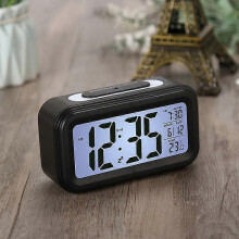 Black Digital Alarm Clock Morning Wake-up Clock, Silent Battery Operated Digital Alarm Clock compatible Kids Adults Large LED Display Era Calendar