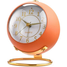 Analog Alarm Clocks, Retro Backlight Cute Simple Design Small Table Clock with Night Light, Silent Non-Ticking, Battery Powered_Orange